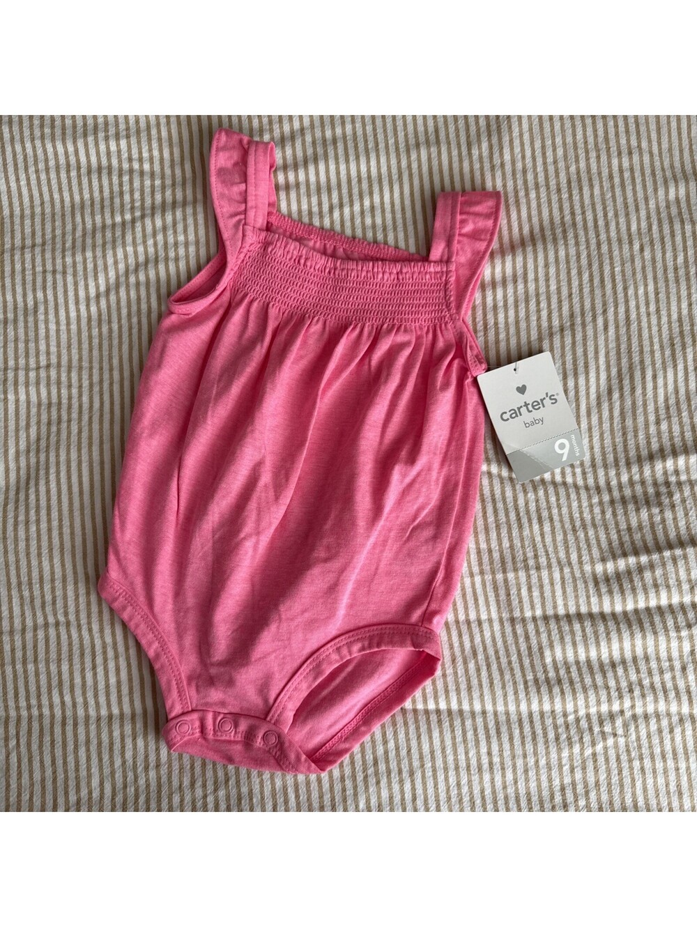 Carters 9 Month Bright Pink Tank Top One Piece Baby Girl Baby Girl Smocked 6-9M